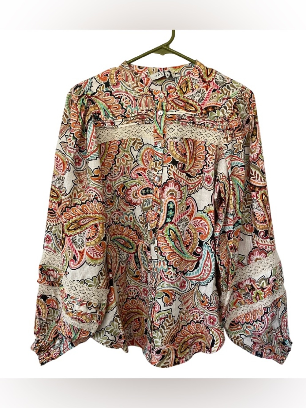 Hale Bob Angelina Linen Multicolor Paisley Button-Down Blouse Size M